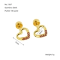 Golden heart stud earrings with pink crystal stones in plated 18k stainless steel - Pink