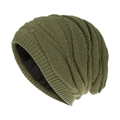 Olivgrüne Strickmütze für Damen und Herren mit warmem Fleecefutter und Spiralmuster - Einheitsgröße / Grasgrün