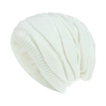 Close-up of white knitted beanie featuring a thick thermal faux fur lining for winter warmth - One Size / White