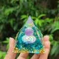 Handmade resin pyramid with purple crystal sphere, blue gravel, and Om symbol - 5cm / A11-Blue Stone Om Purple Ball