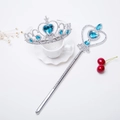 Silberne Prinzessin Krone und blauer Herz Zauberstab Set für Kinder Rollenspiele - Blau 2-Teiliges Set