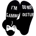 Black cotton gaming socks with white I'M GAMING and DO NOT DISTURB non-slip print - One Size / Black