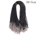 Collier cordon ciré noir DIY avec fermoir homard argenté et chaîne de 50+5cm réglable - 1.5mm d'épaisseur/50cm de longueur + 5cm de chaîne de queue