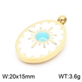Oval golden stainless steel pendant with white enamel and blue sunburst design - Turquoise Sunburst Style (KLJ7895-Z)