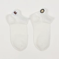 White cotton low-cut socks featuring adorable animal embroidery of a bear and duck - One Size / White