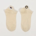 Beige cotton low-cut boat socks with embroidered cartoon puppy and breathable fabric - One Size / Off-white