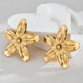 Goldene 18K Edelstahl Blumenohrstecker mit strukturierten Blüten auf Herzdekoration - E786 Ohrstecker (Gebürstete Ader Blume)