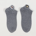 Grey cotton short socks featuring unique cartoon bear embroidery on the ankle cuff - One Size / Denim Blue