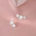 Silver flower stud earrings with a cherry blossom design on pink textured fabric - Plum/Cherry Blossom Shape (A86)