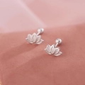 Silver-plated lotus stud earrings with screw-back ball design in a minimalist style - Lotus Screw Back Style