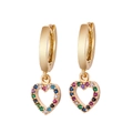 Golden heart-shaped hoop earrings with colorful zircon stones in a hollow out design - Style 19 (Heart)