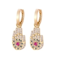 Golden Hamsa Hand earrings with pink heart stone and white cubic zirconia pave - Style 20 (Hamsa Hand)