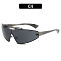 Occhiali da sole avvolgenti futuristici in metallo argento con lenti grigie in C4 - Montatura Canna di Fucile Lenti Grigio Nero (C4)