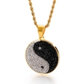 Gold stainless steel twist chain necklace featuring a rhinestone Yin Yang Tai Chi pendant - Style A Large Gold / Pendant Only