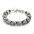 Gothic skull beaded bracelet featuring black beads and polished titanium steel skulls - Silver Skull with Matte Black Onyx Bead (KB135975-Z)