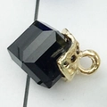 Colgante de cristal negro cuadrado con engaste dorado y anilla para creación de joyas DIY - Negro