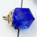Deep blue faceted cube crystal pendant with golden metal loop for DIY jewelry - Sapphire Blue