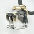 Transparent grey crystal rectangle pendant charm with gold setting and black cord - Gray