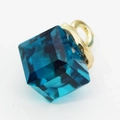 Deep blue cube crystal pendant with golden metal loop for DIY jewelry and earrings - Peacock Blue