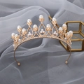 Corona dorata da principessa con perle bianche e cristalli su morbido tulle - C-2# KC Oro - Stile Perla Classica