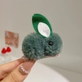 Cute dark green plush rabbit hair clip with silver metal alligator grip for kids - Green