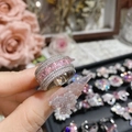 Luxury 18K silver plated ring with pink square-cut zircon and bow-knot accents - Style 0563-Wide Pink Square Gemstone (US 6)