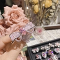 Pink heart bow ring with 18K silver plating and sparkling Asscher pink zircon stones - Style 0166-Pink Bow Knot