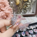 Detail of pink rectangular zircon ring with crystal marquise butterfly wing design - Style 0159-Pink Rectangular Gemstone With Wings