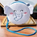 Cute light blue plush round elephant crossbody bag for kids with embroidered face details - Blue Elephant