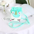 Cute mint green unicorn plush crossbody bag with golden horn for girls and kids - Cyan