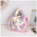 Kids colorful macaron gradient plush unicorn crossbody bag with adjustable pink strap - Purple/Macaron Gradient