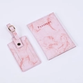 Pink marble texture PU leather travel set with passport cover and matching luggage tag - Pink