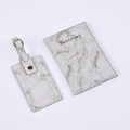 Grey marble pattern PU leather travel set with passport cover and luggage tag - Gray