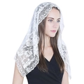 Short white bridal mantilla lace veil with floral embroidery for weddings or ceremonies - 50*90cm (Standard) / White
