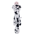 Dog squeaky plush toy with black and white cow spots pattern and long body shape - Cow
