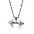 Silver dumbbell pendant necklace with crystal accents and durable rope chain for men - Style A Steel Color (Pendant Only)