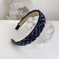 Handmade woven dark blue crystal beaded wide headband with sparkling multifaceted gems - Royal Blue