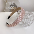 Handmade lotus pink beaded headband with sparkling crystals on a soft satin base - Pink