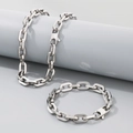 Set collana e bracciale in acciaio inossidabile argento con maglie quadrate da 7/9 mm - Set 9mm / Bracciale 21cm + Collana 45cm
