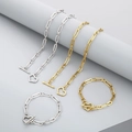 Détail des chaînes trombone en acier doré et argenté avec fermoirs en forme de cœur - Style A 5mm / Bracelet 20CM / Doré