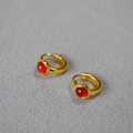 Orecchini in ottone placcato oro con agata rossa per un elegante look retrò minimalista - Placcato Oro Giallo - Agata Rossa