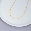 Minimalist gold plated brass chain necklace with polished small square cylinder charms - Gold Plain Chain Bracelet