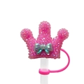 Pink crown straw cover with shiny rhinestones and iridescent bow for 10mm straws - Pink Glitter Crown