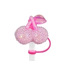 Sparkly rose pink cherry straw cover with rhinestone finish for Stanley cup decoration - Pink Rhinestone Cherry