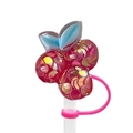 Pink glitter cherry straw cover with blue leaf for 10mm Stanley cup accessories - Pink Round Sequin Cherry
