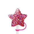 Star-shaped resin straw cover in rose pink with colorful sequins for 10mm straws - Pink Sequin Star