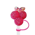 Sparkly pink Mickey Mouse straw cover with sequins and glitter bow for Stanley cups - Iridescent Bow Rhinestone Cartoon Head