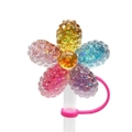 Colorful resin flower straw topper decoration with pink silicone ring for 10mm straws - Rainbow Gradient Flower