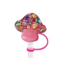 Pink mushroom straw cover with glitter for 10mm cups made of resin and silicone - Pink Sequin Mushroom