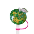 Green apple straw cover with golden sequins and pink silicone ring for 10mm straws - Green Gold Sequin Apple